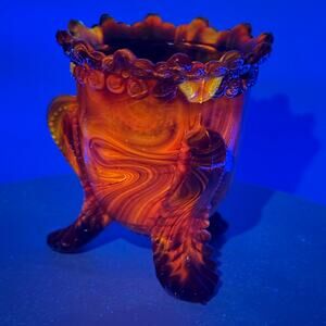 Boyd Glass Forget Me Not Toothpick Holder 1999 Autumn Harvest UV GLOWS OOAK